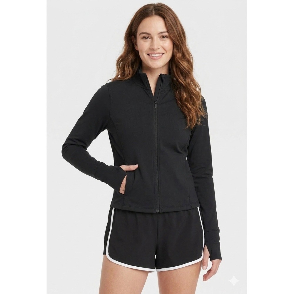 Women's Full Zip Jacket,All In Motion Black XL, Quick Dry, Zip Pocket, Thumb Hol